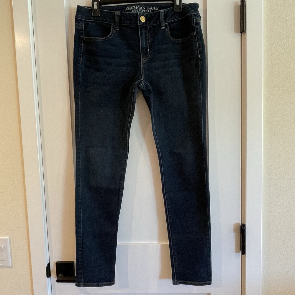 American Eagle Womens Stretch Jeggings Size 10 Blue Denim Dark BLUE Wash Comfort